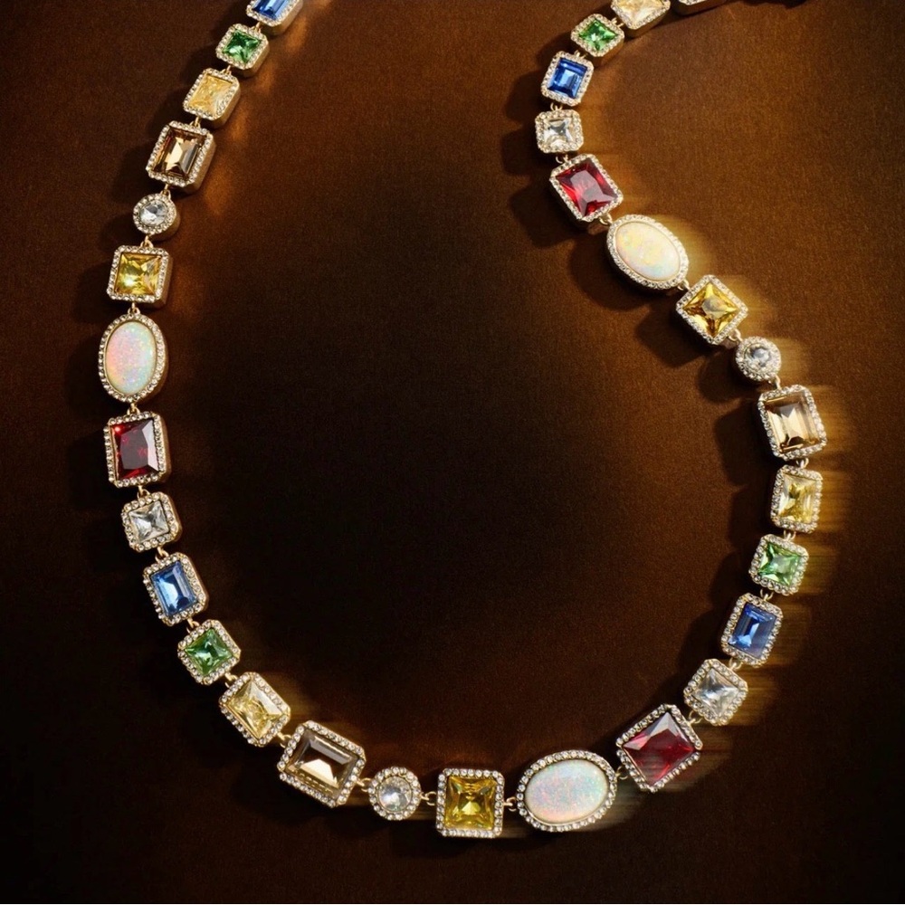 Luxurious Multicolor Gemstone Necklace Motley 24”